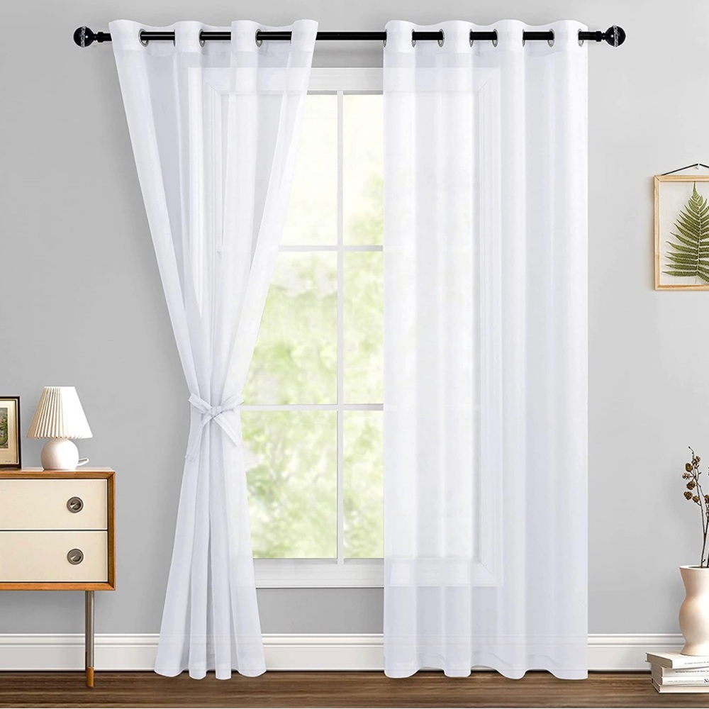 🌟🌟Hiasan White Sheer Curtains With Tiebacks transparent WHITE